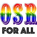 Brightly colored capitol letters OSR followed by 'For All' in black