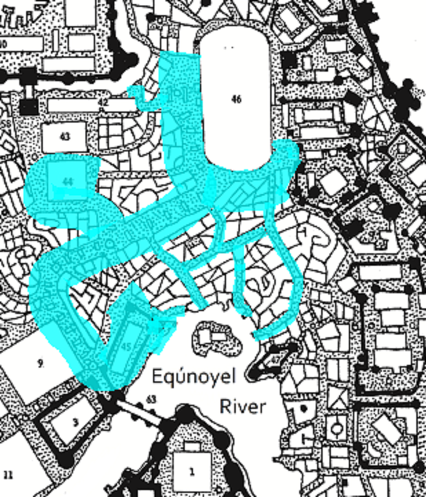 A section of the map of the city of Jakalla, showing the possible location of the main marketplace in Jakalla, between the Hirilakte Arena, the Slave Market, and the Governors Palace.